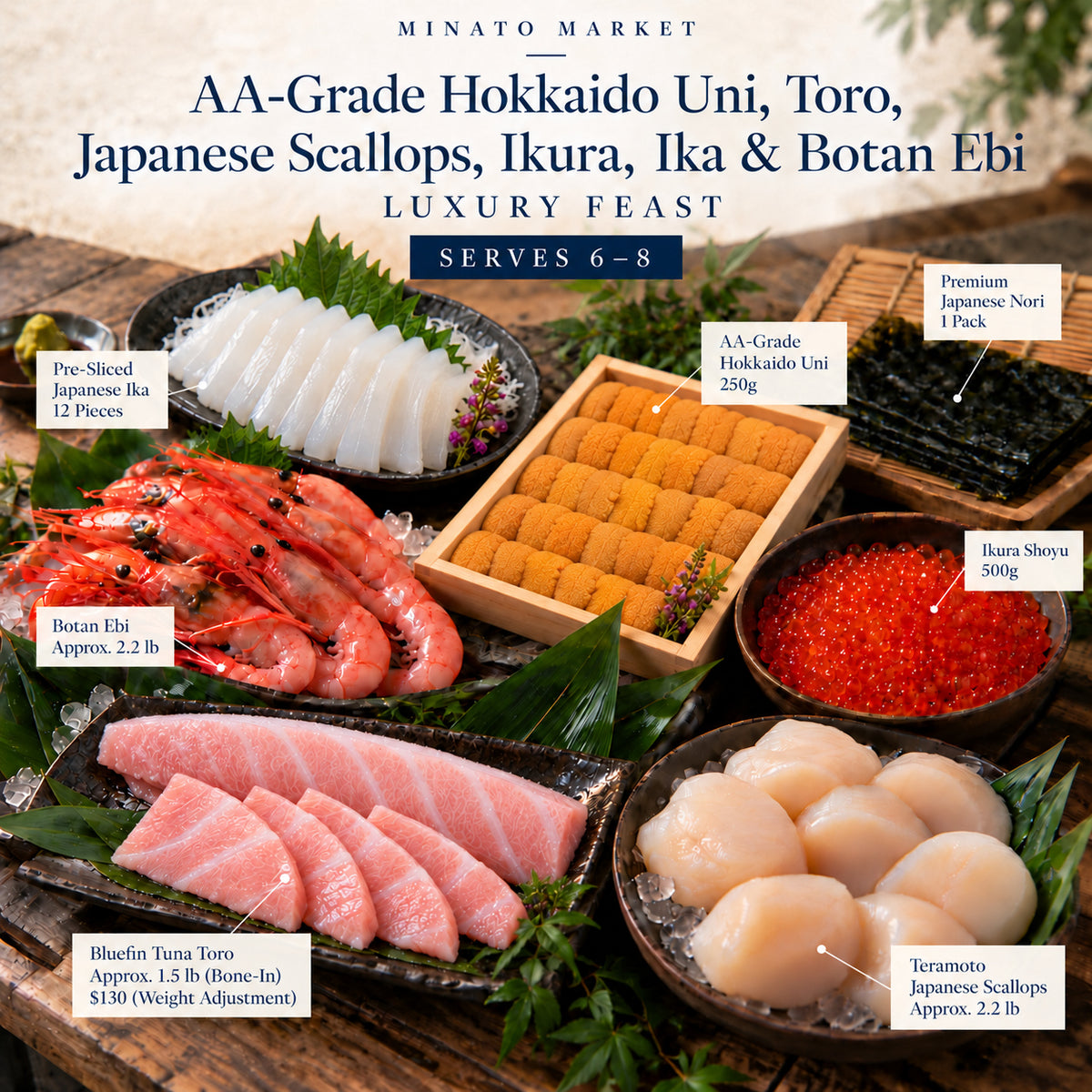 AA-Grade Hokkaido Uni, Toro, Japanese Scallops, Ikura, Ika & Botan Ebi Luxury Feast | Serves 6–8